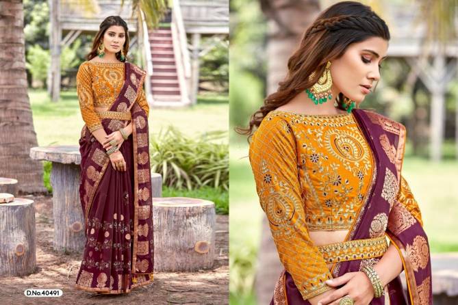 Shivali 2 5D Embroidery Blouse Cotton Jacquard Wedding Sarees Wholesale Online